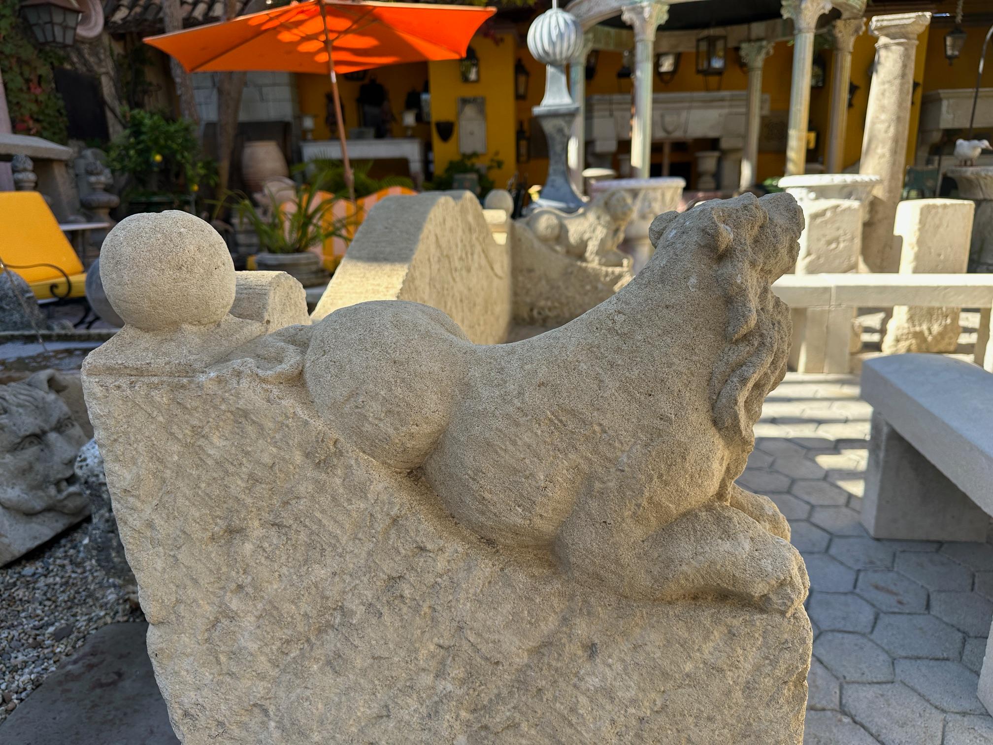 Large Hand Carved Stone Rustic Chateau Garden Bench Regal Outdoor Seat Antique For Sale 2