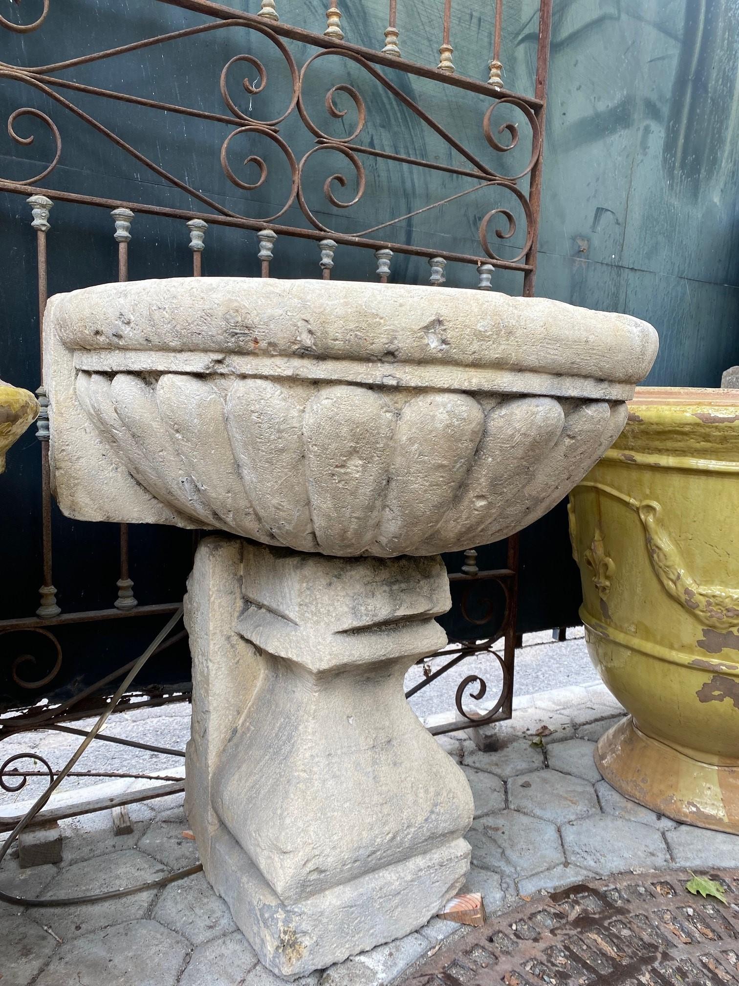 Large Hand Carved Stone Sink Basin Wall Fountain Bowl & pedestal base Antique CA For Sale 7