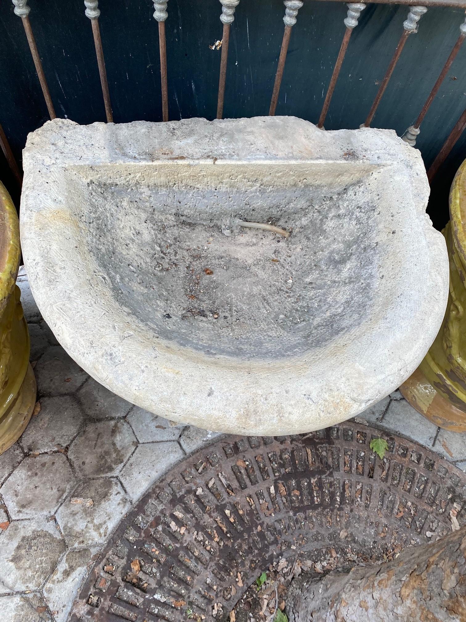 Large Hand Carved Stone Sink Basin Wall Fountain Bowl & pedestal base Antique CA For Sale 10