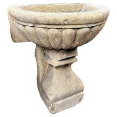 Large Hand Carved Stone Sink Basin Wall Fountain Bowl & pedestal base Antique CA