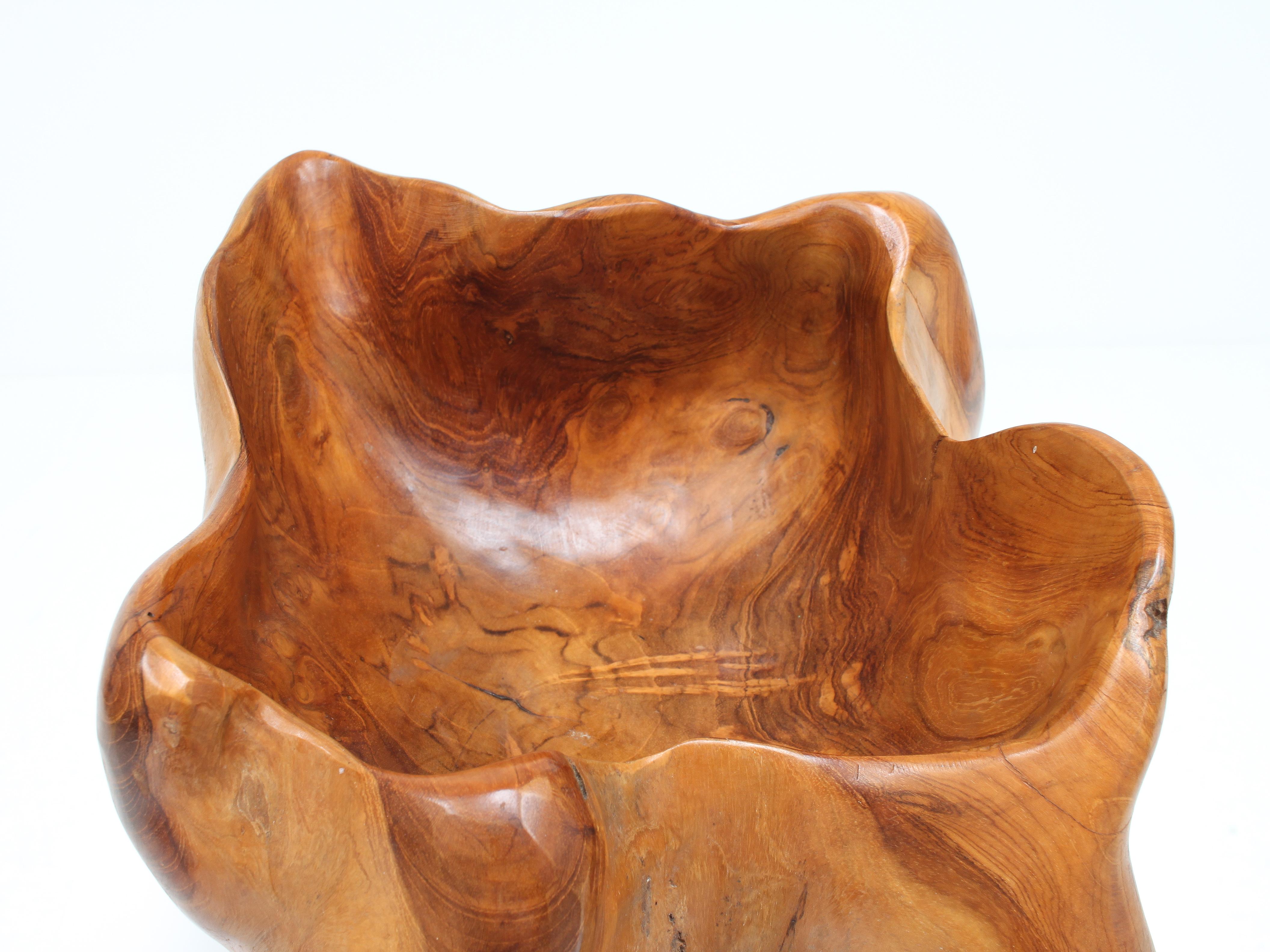 Large Hand-Carved Vintage Biomorphic Bowl, France For Sale 2
