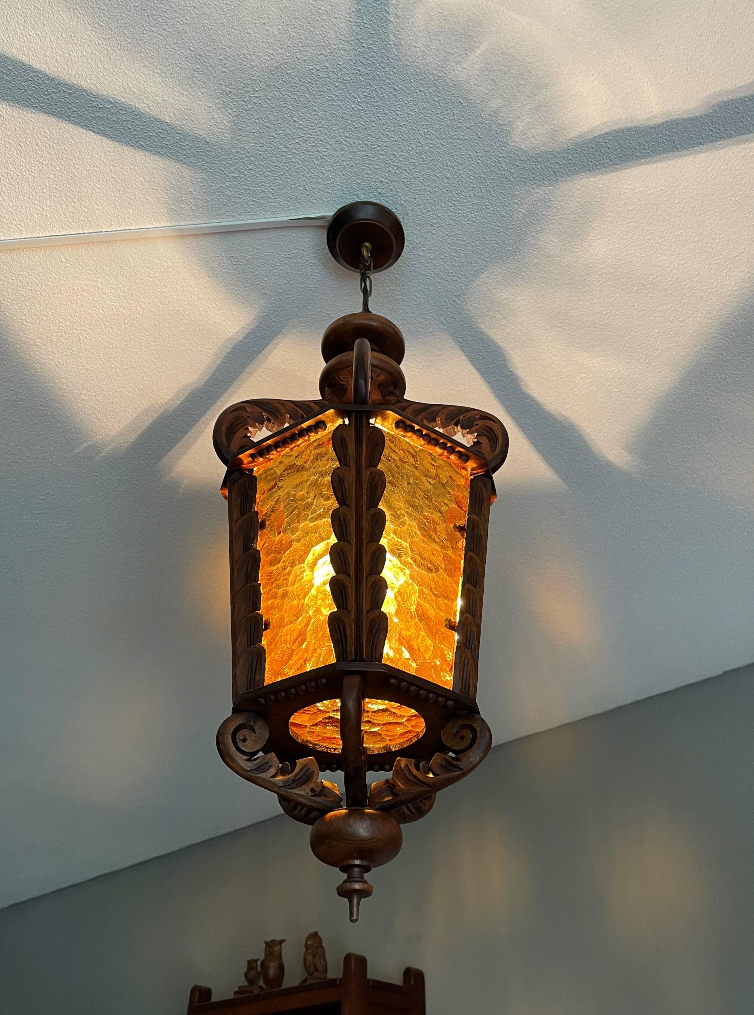 Stunning and all handcrafted hallway light fixture.

This great looking vintage lantern pendant is another one of our recent great finds and it is in superb condition. We have rewired it for safe and immediate usage in the US as well and we have