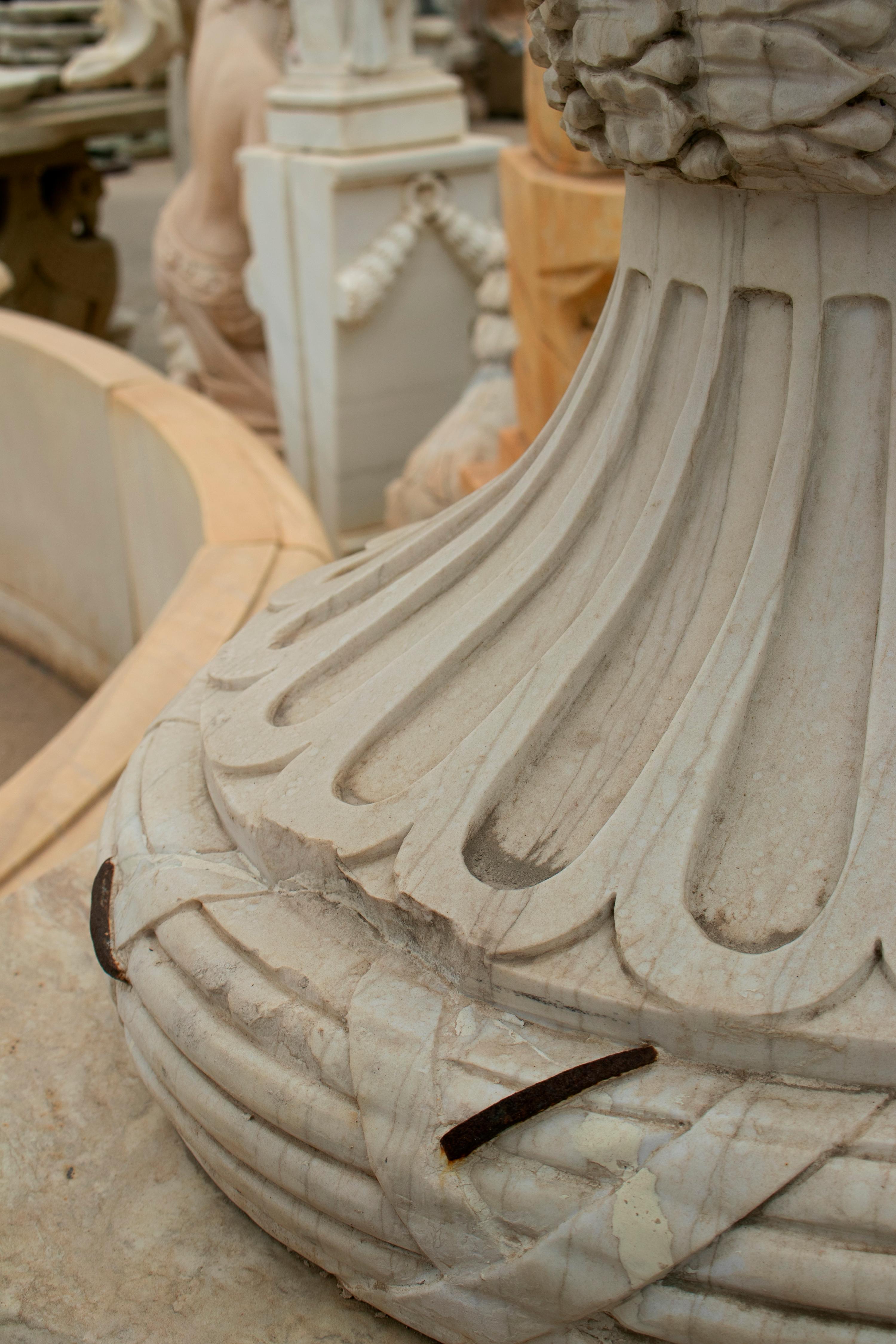 Large Hand Carved White Marble Planter with Base 1