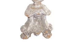 Large Hand Carved White Weathered Wood Candlestick, Italy, 19th Century