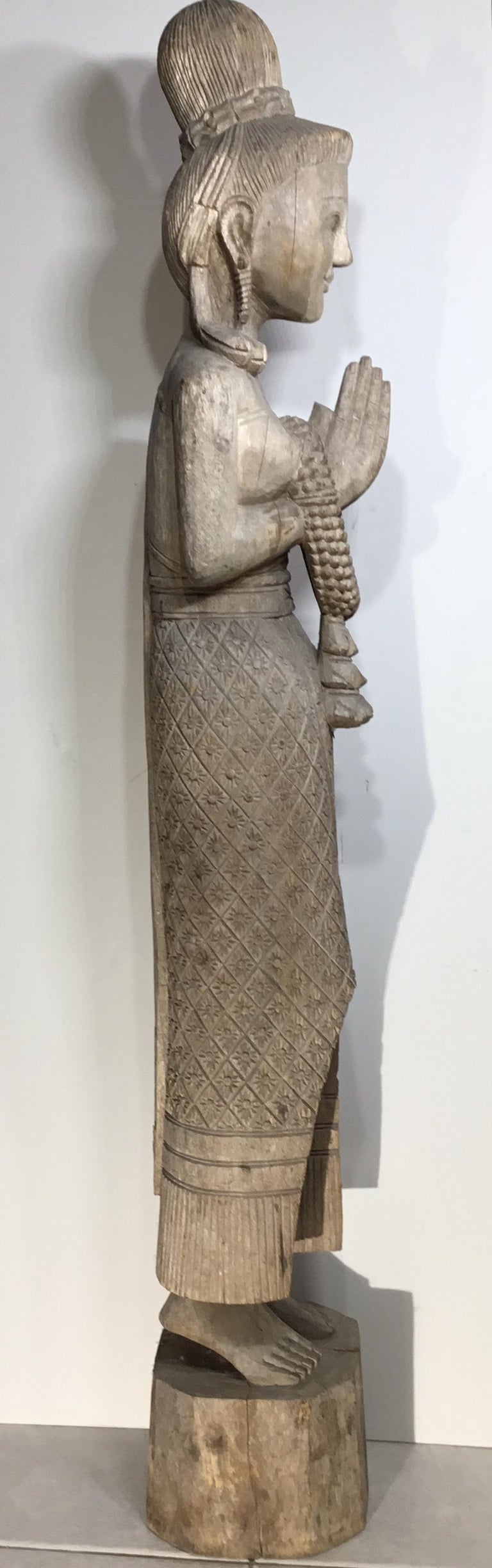 Large Hand Carved Wood Antique Quan Yin Statue at 1stDibs