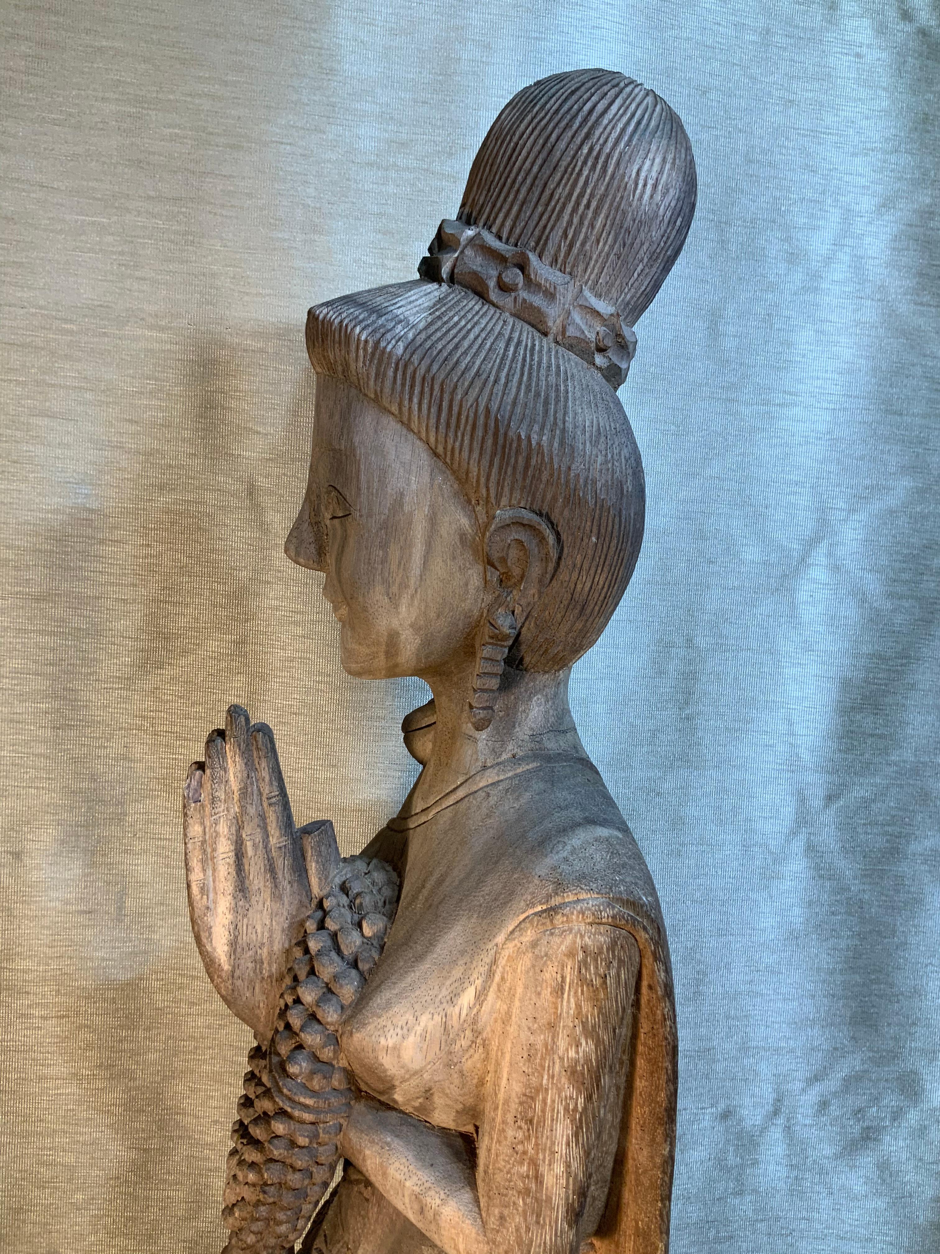 Large Hand Carved Wood Antique Quan Yin Statue 6