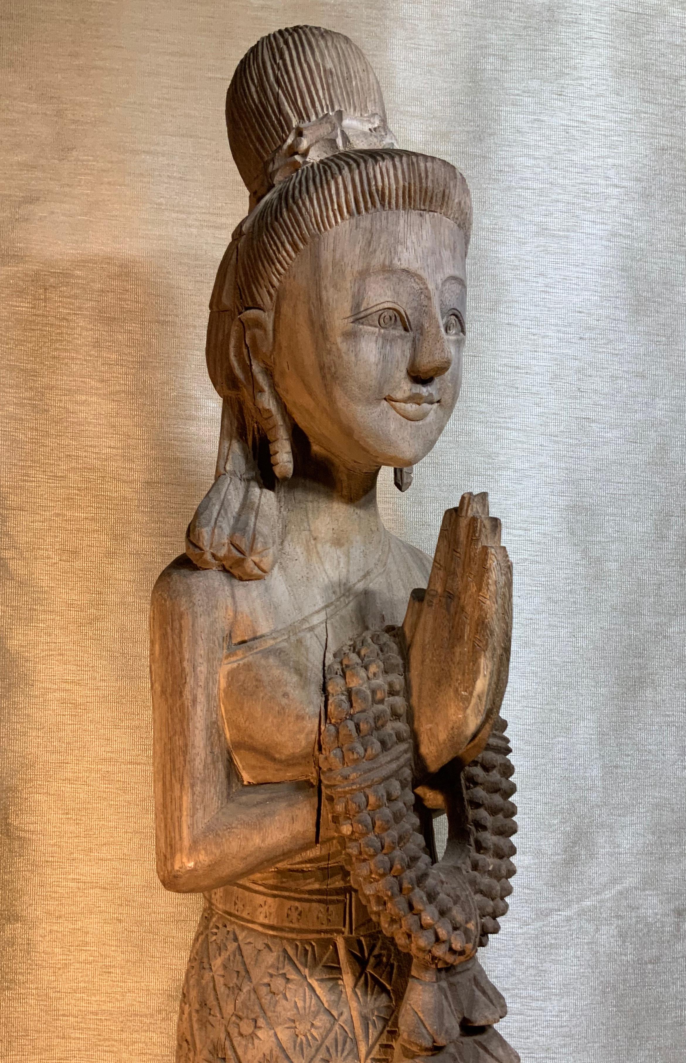Large Hand Carved Wood Antique Quan Yin Statue 11