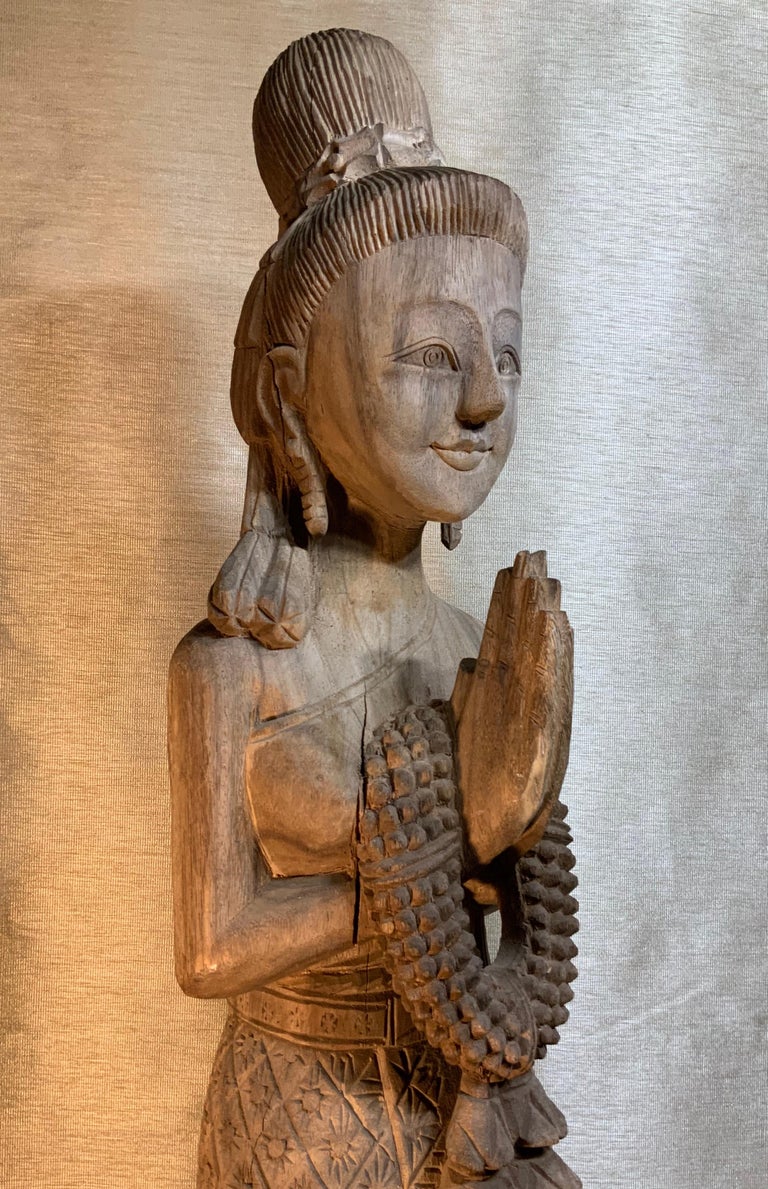 Large Hand Carved Wood Antique Quan Yin Statue at 1stDibs large hand