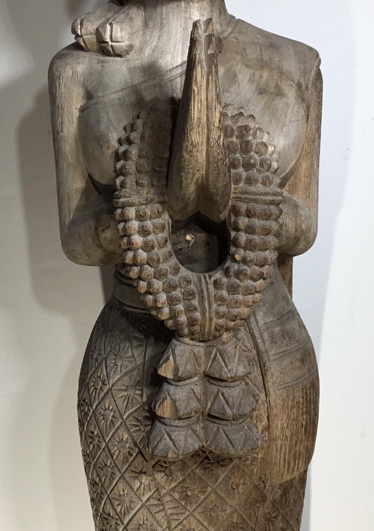 Large Hand Carved Wood Antique Quan Yin Statue at 1stDibs