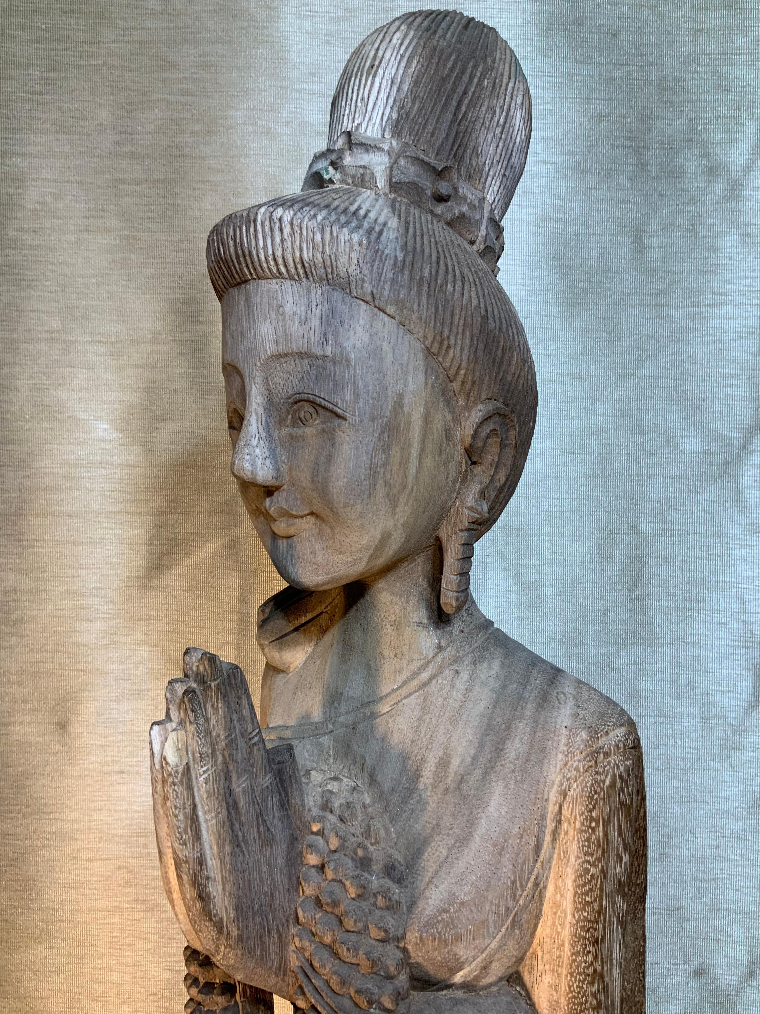 Large Hand Carved Wood Antique Quan Yin Statue 2