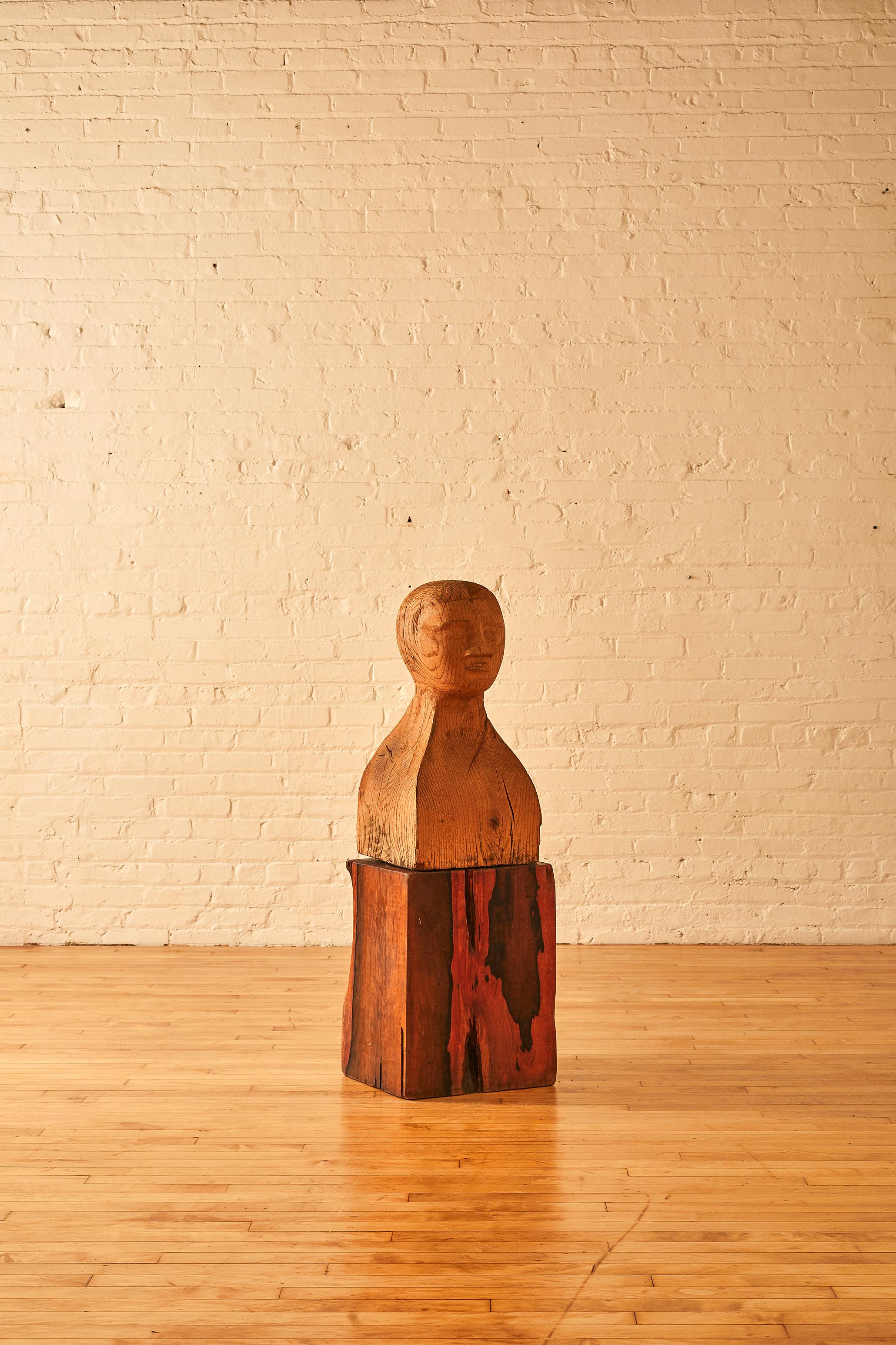 Large Hand Carved Wood Bust In Good Condition In Long Island City, NY