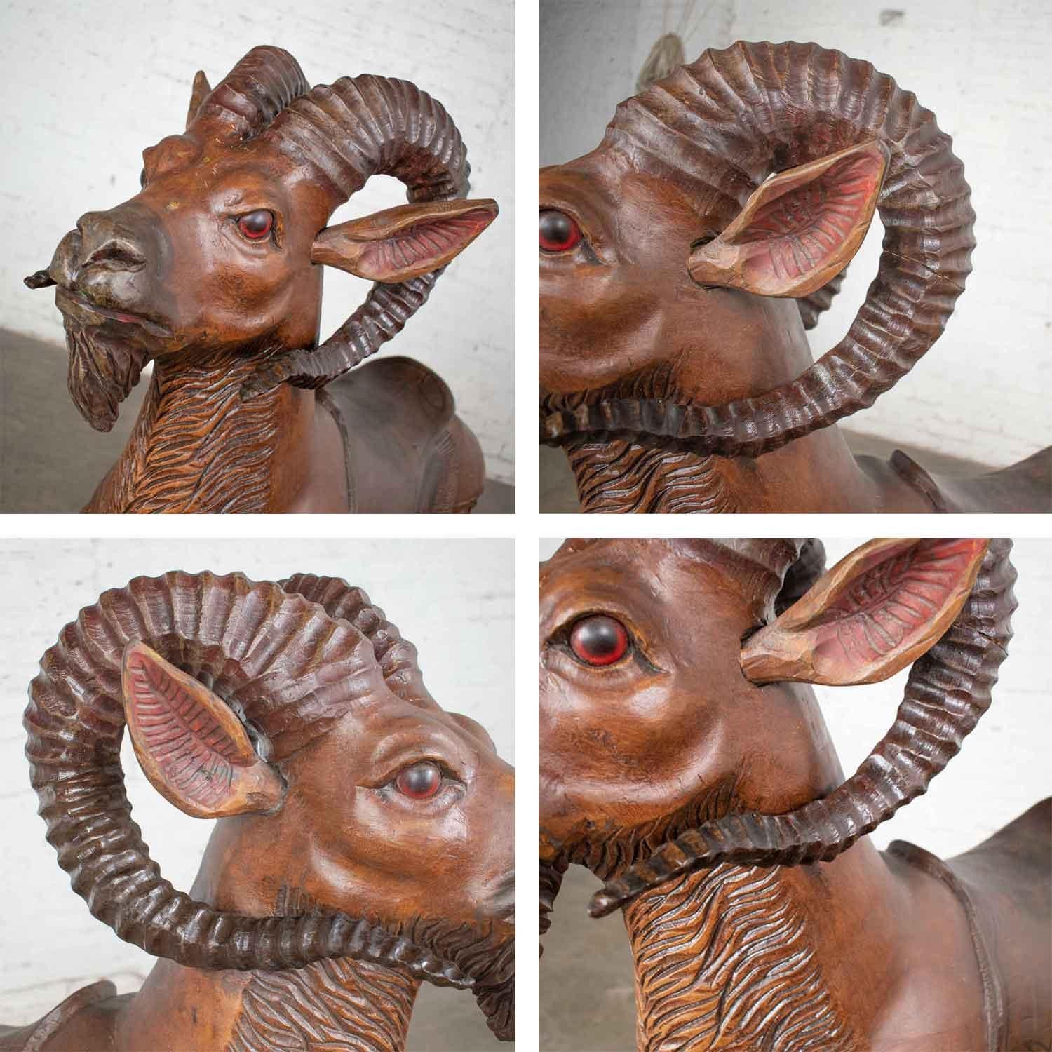 Large Hand Carved Wood Carousel Style Ram Big Horn Sheep 1