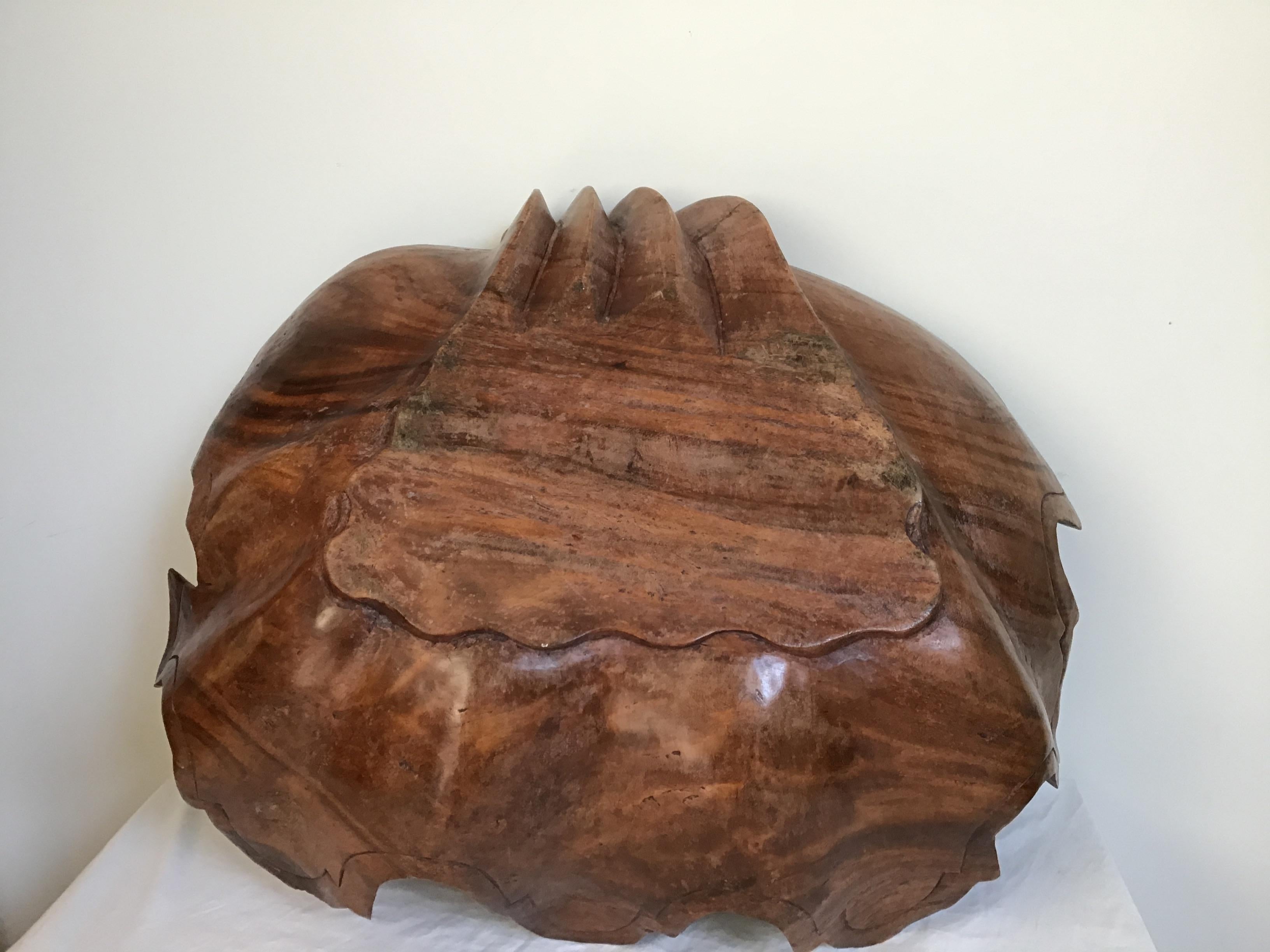 Large Hand Carved Wood Clam Shell 5