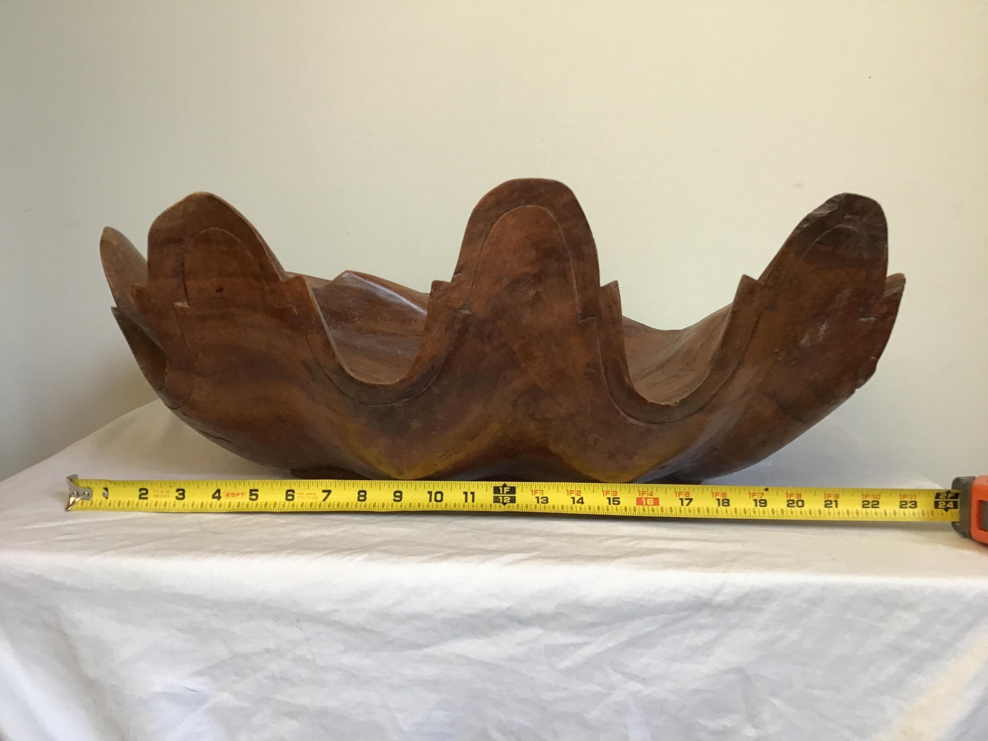Large Hand Carved Wood Clam Shell 6