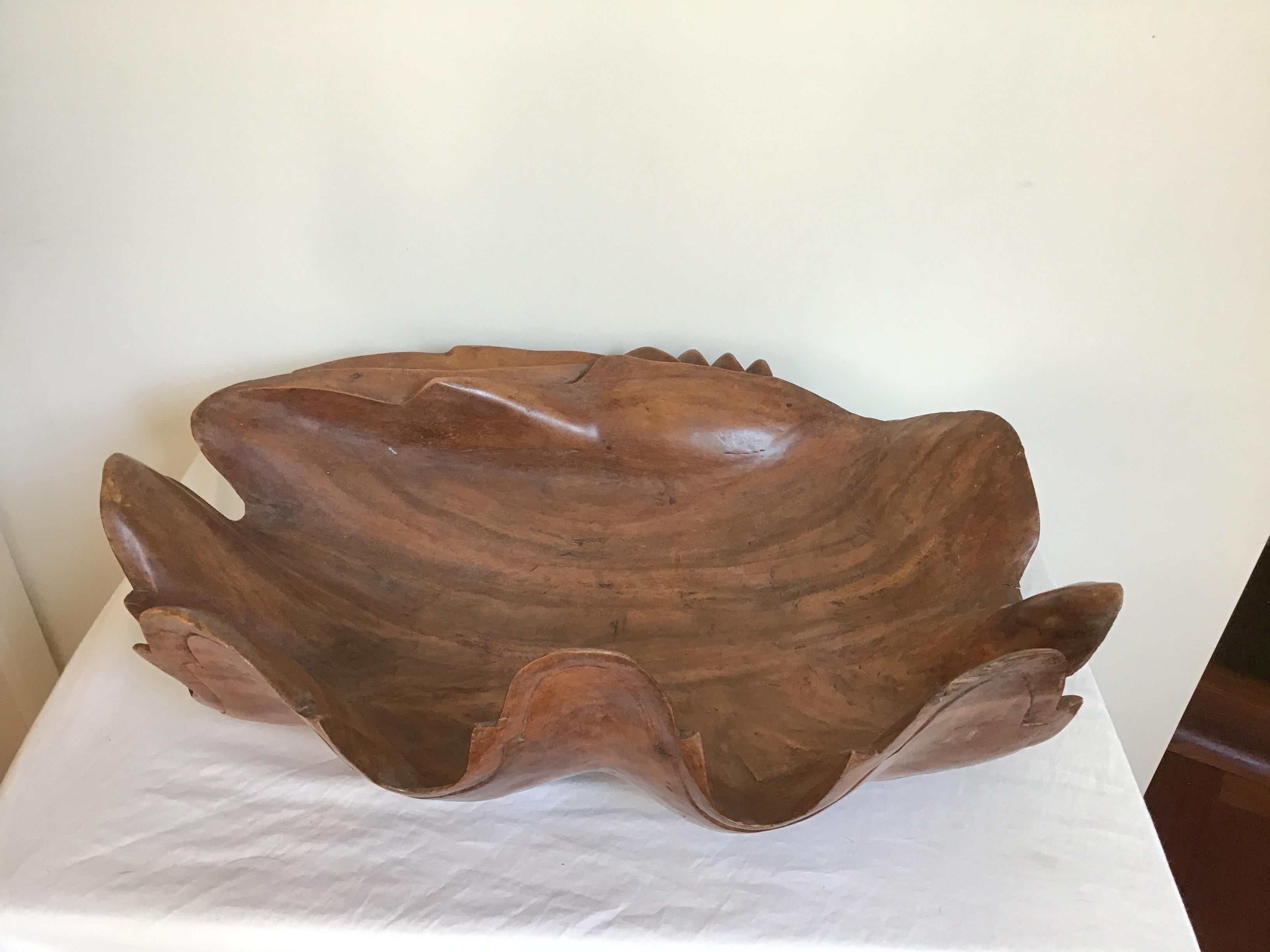 Large hand carved wood clam shell from a Southampton, NY estate.
