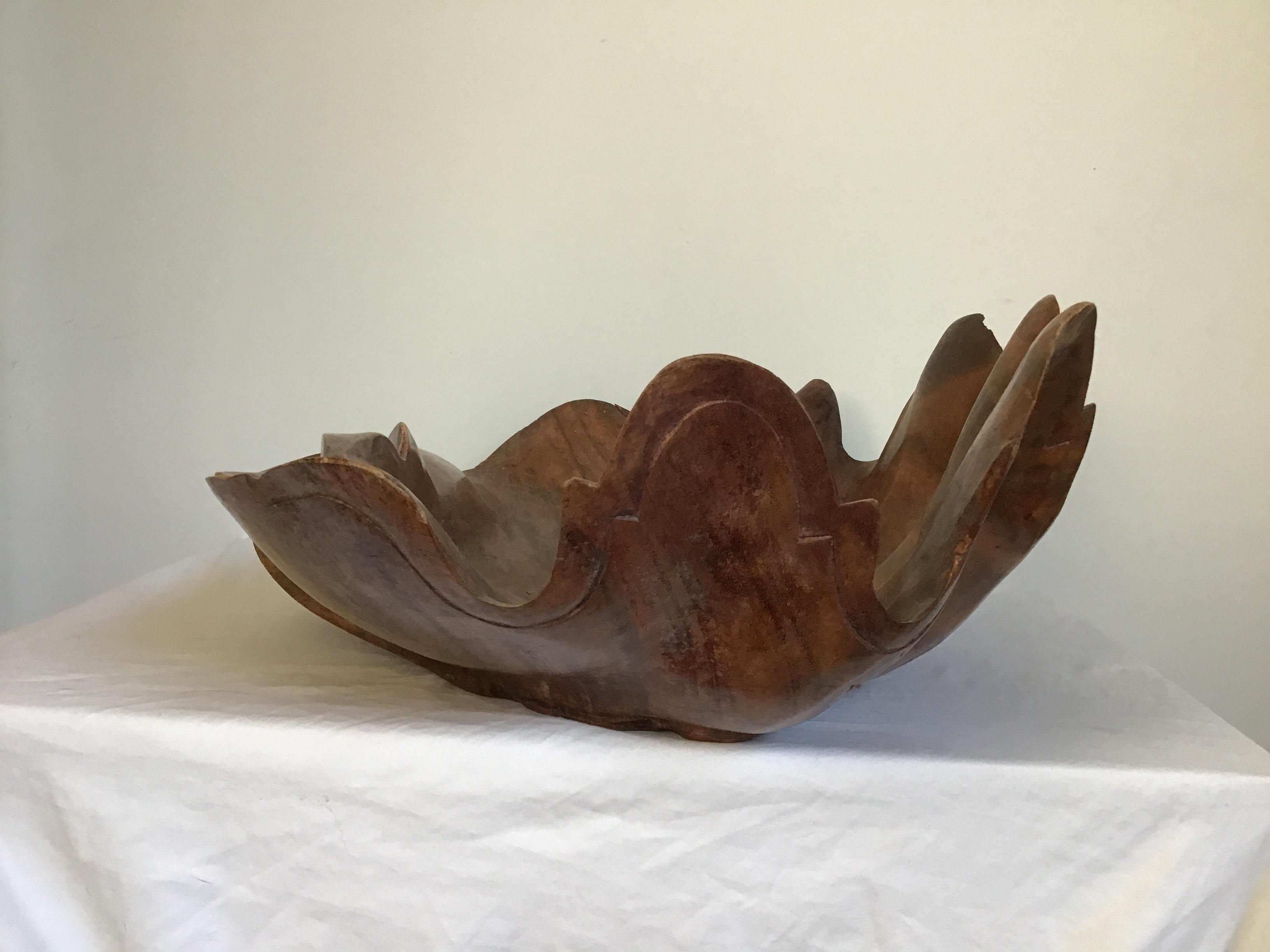 Large Hand Carved Wood Clam Shell 1