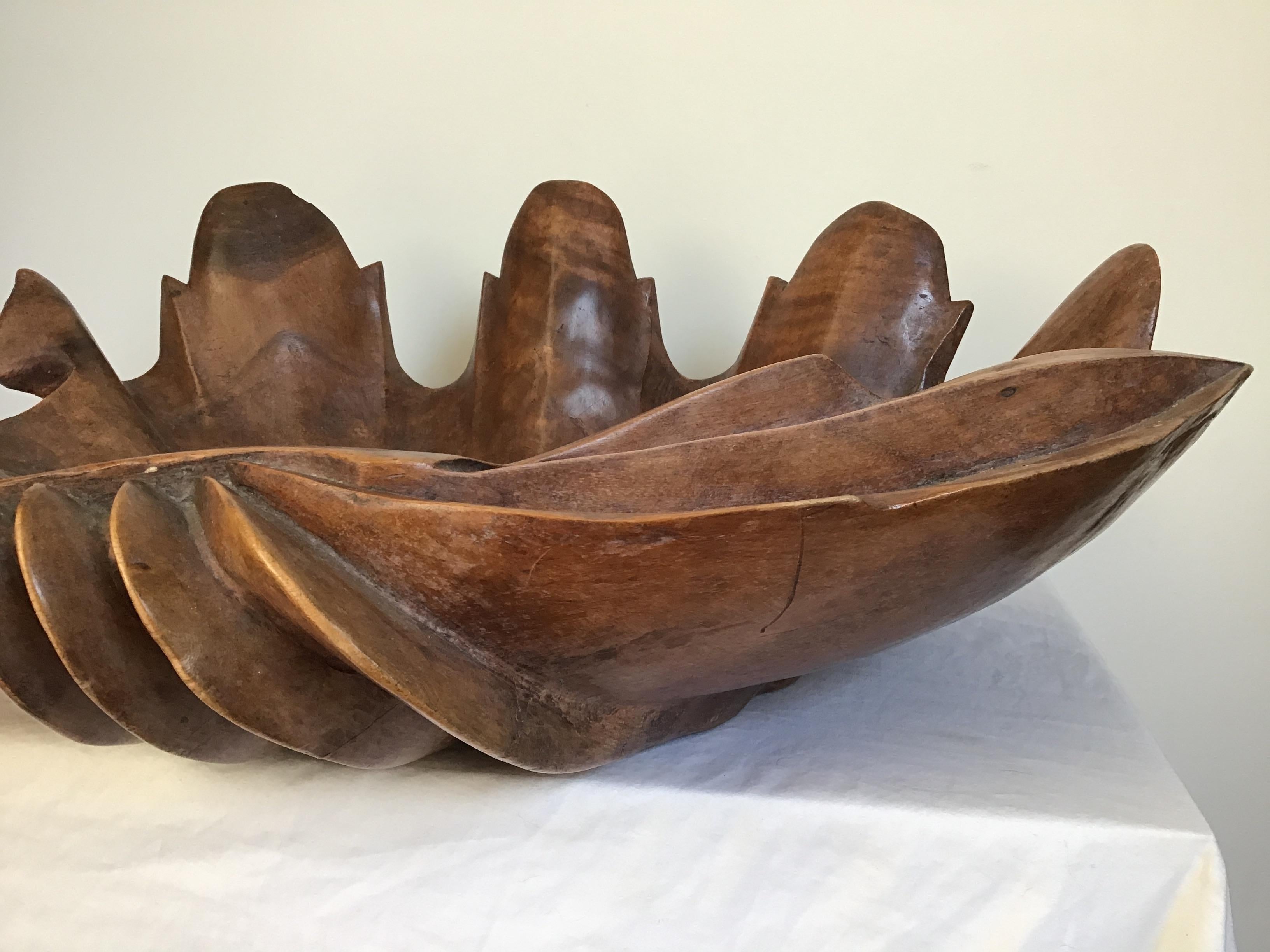 Large Hand Carved Wood Clam Shell 3