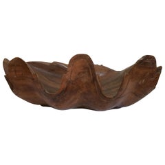 Large Hand Carved Wood Clam Shell