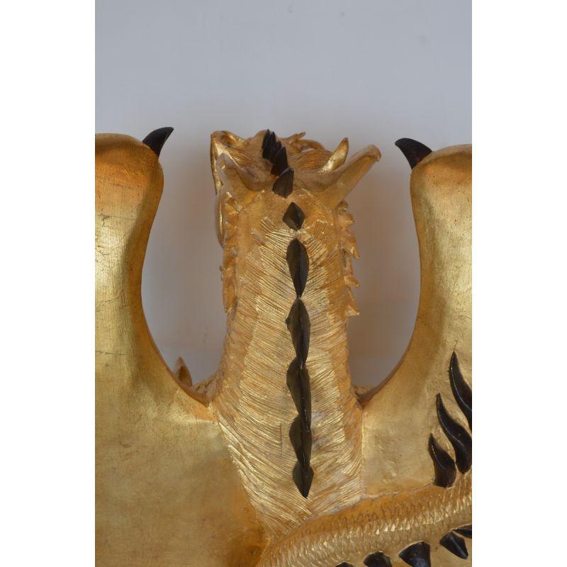 Large Hand-Carved Wood Dragon Sculpture with Gold Leaf For Sale 2