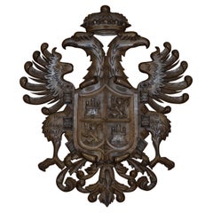 Large Hand Carved Wood Heraldic Armorial Crest Coat of Arms Eagles