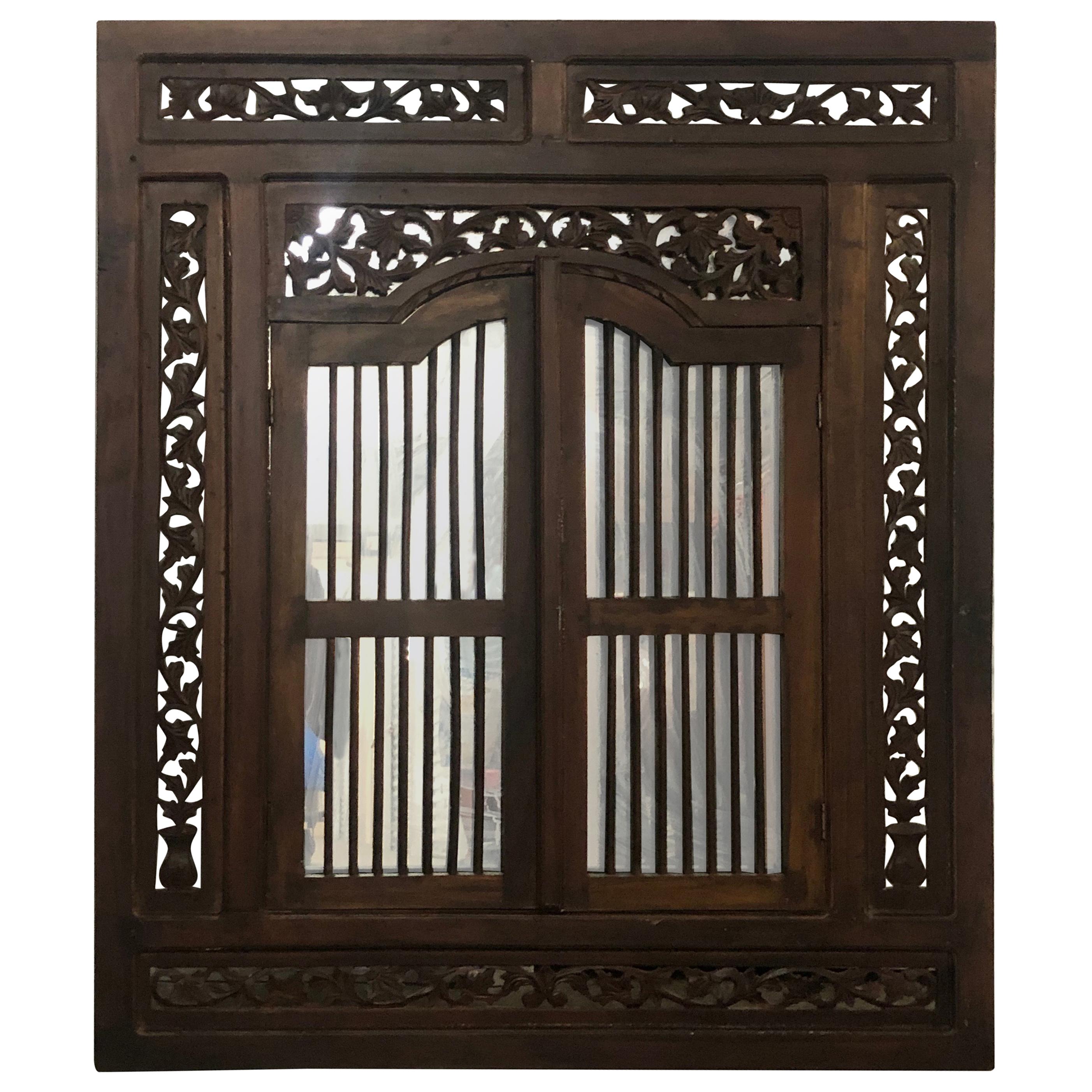 Large Hand Carved Wood Indian Wall Mirror