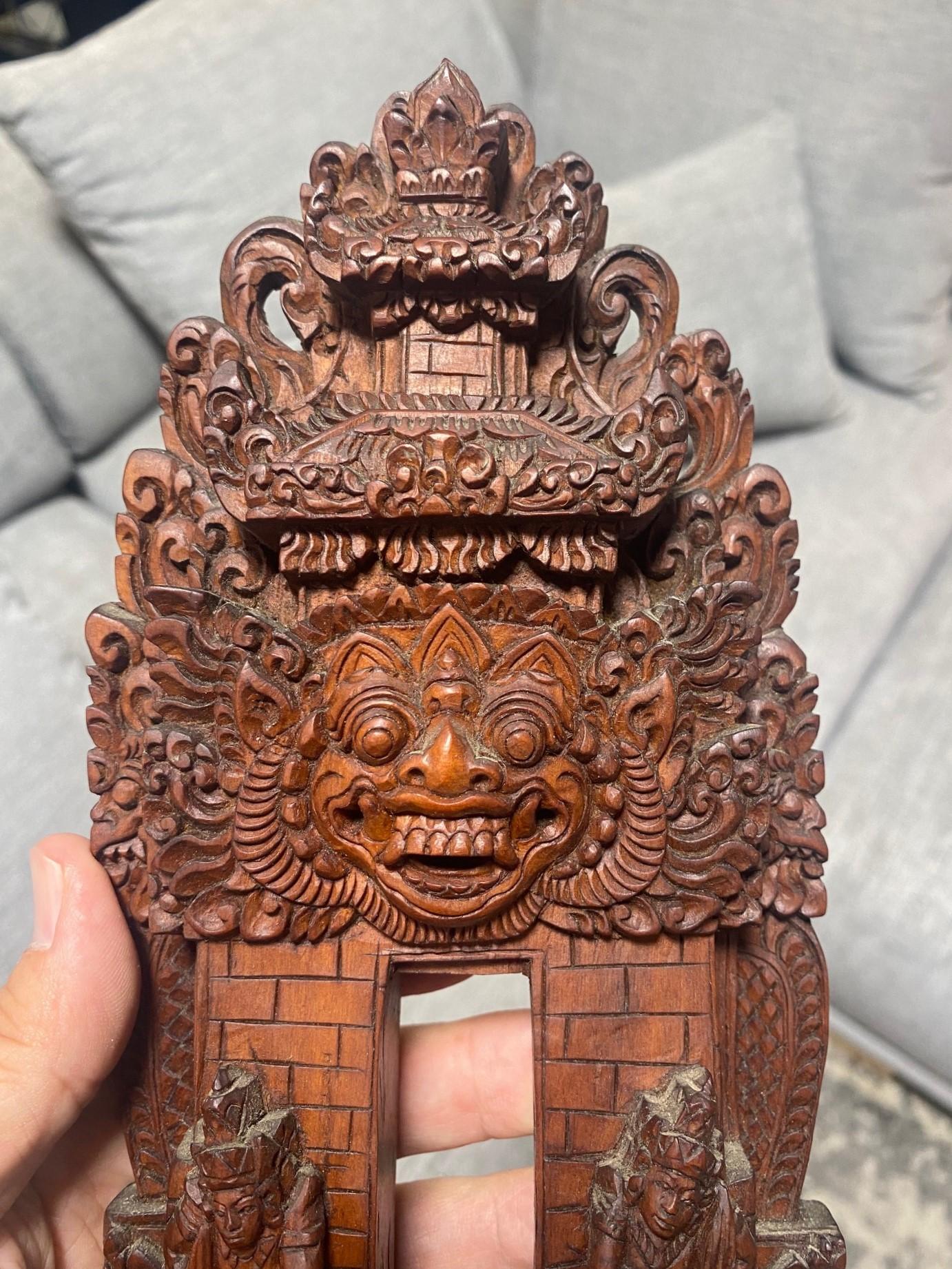 Large Hand Carved Wood Indonesian Asian Village Temple Scene Sculpture Model For Sale 11