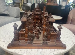 Large Hand Carved Wood Indonesian Asian Village Temple Scene Sculpture Model