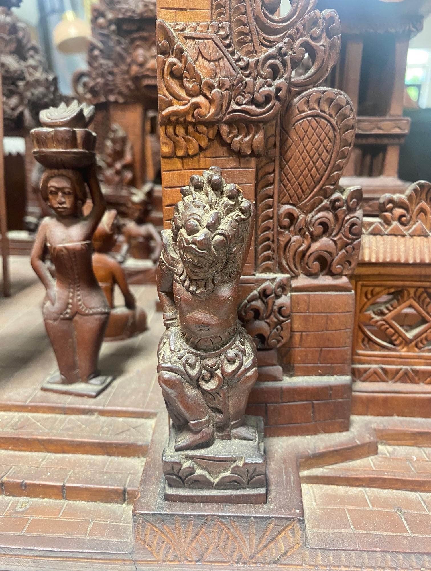 Hand-Carved Large Hand Carved Wood Indonesian Asian Village Temple Scene Sculpture Model For Sale