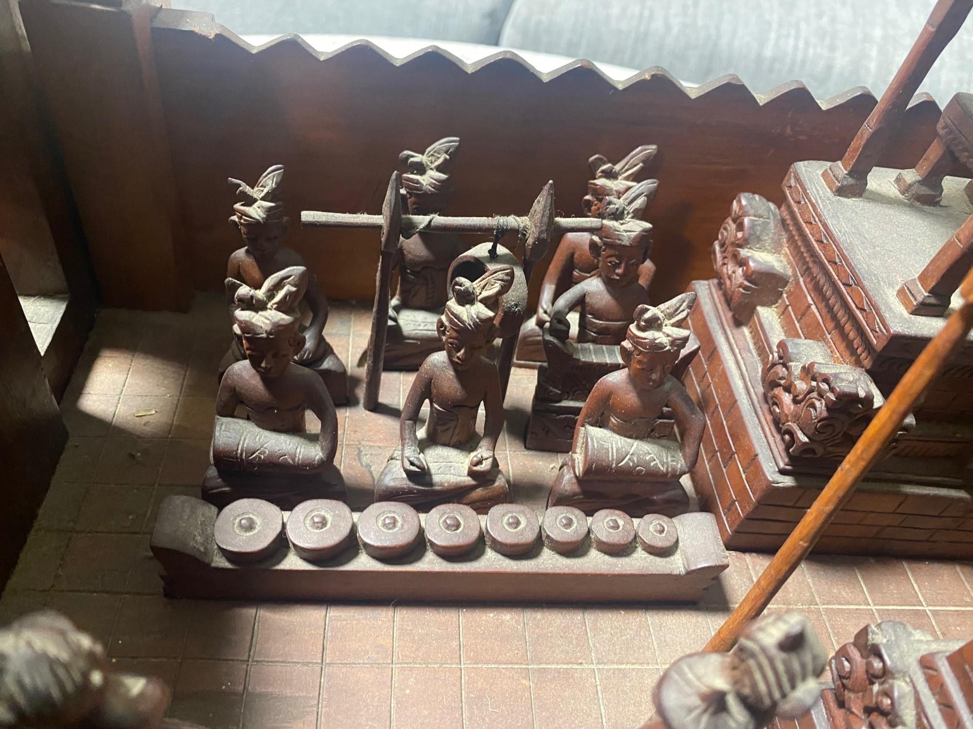 Large Hand Carved Wood Indonesian Asian Village Temple Scene Sculpture Model For Sale 3
