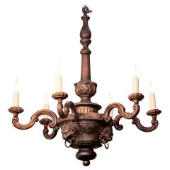 Large Hand Carved Wood Renaissance Revival Chandelier