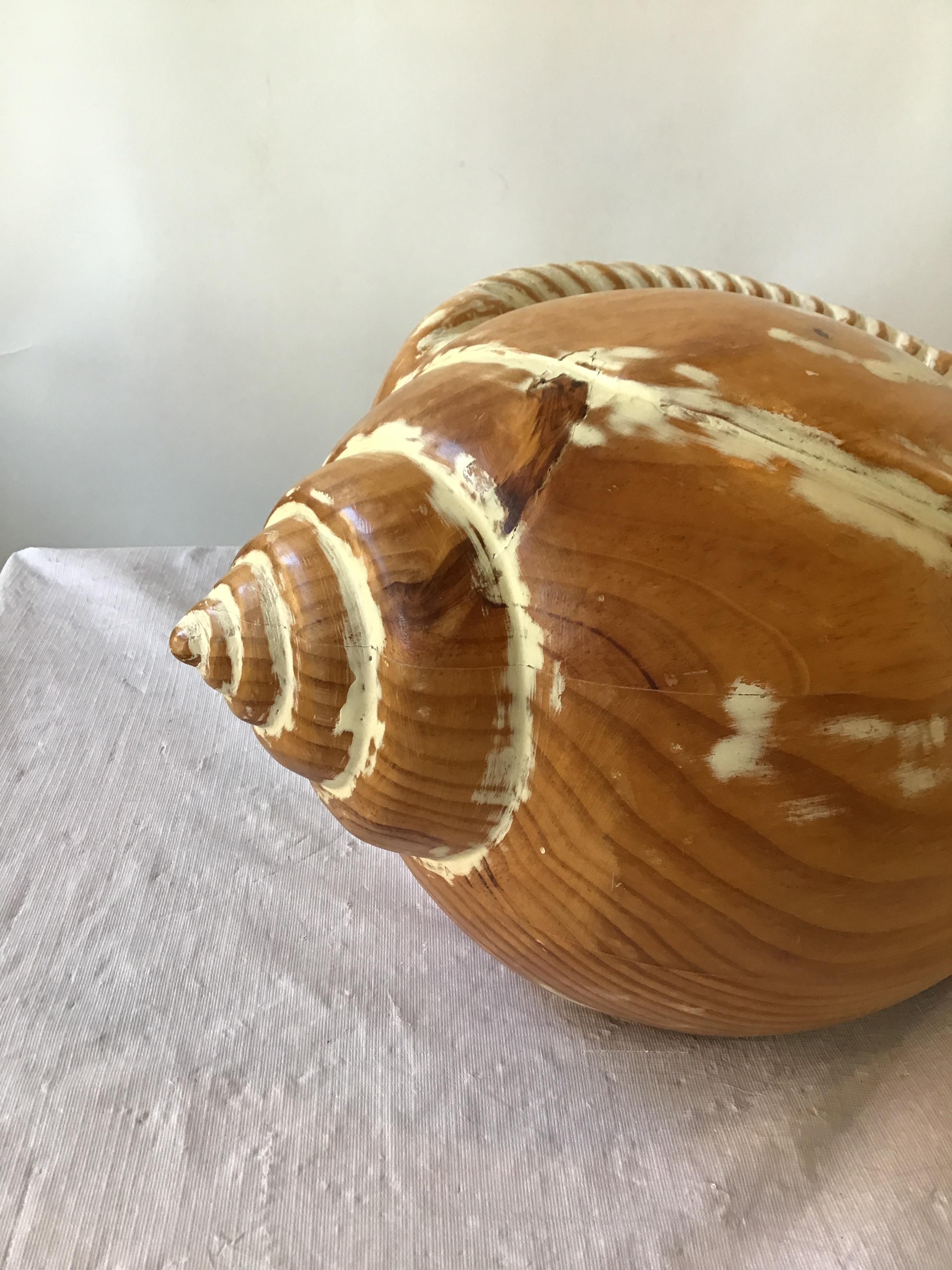Large Hand Carved Wood Seashell 5