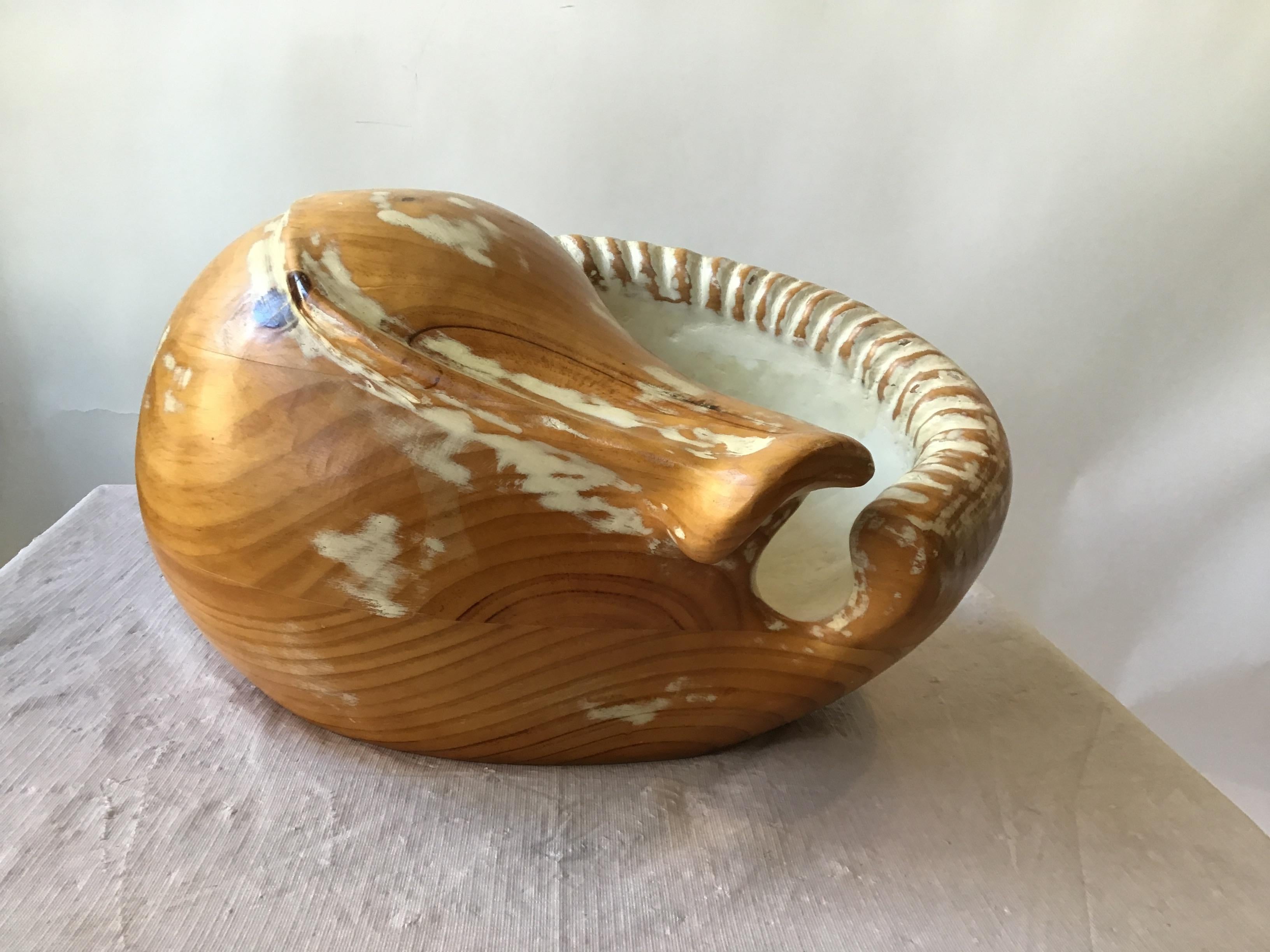 Large Hand Carved Wood Seashell In Good Condition In Tarrytown, NY