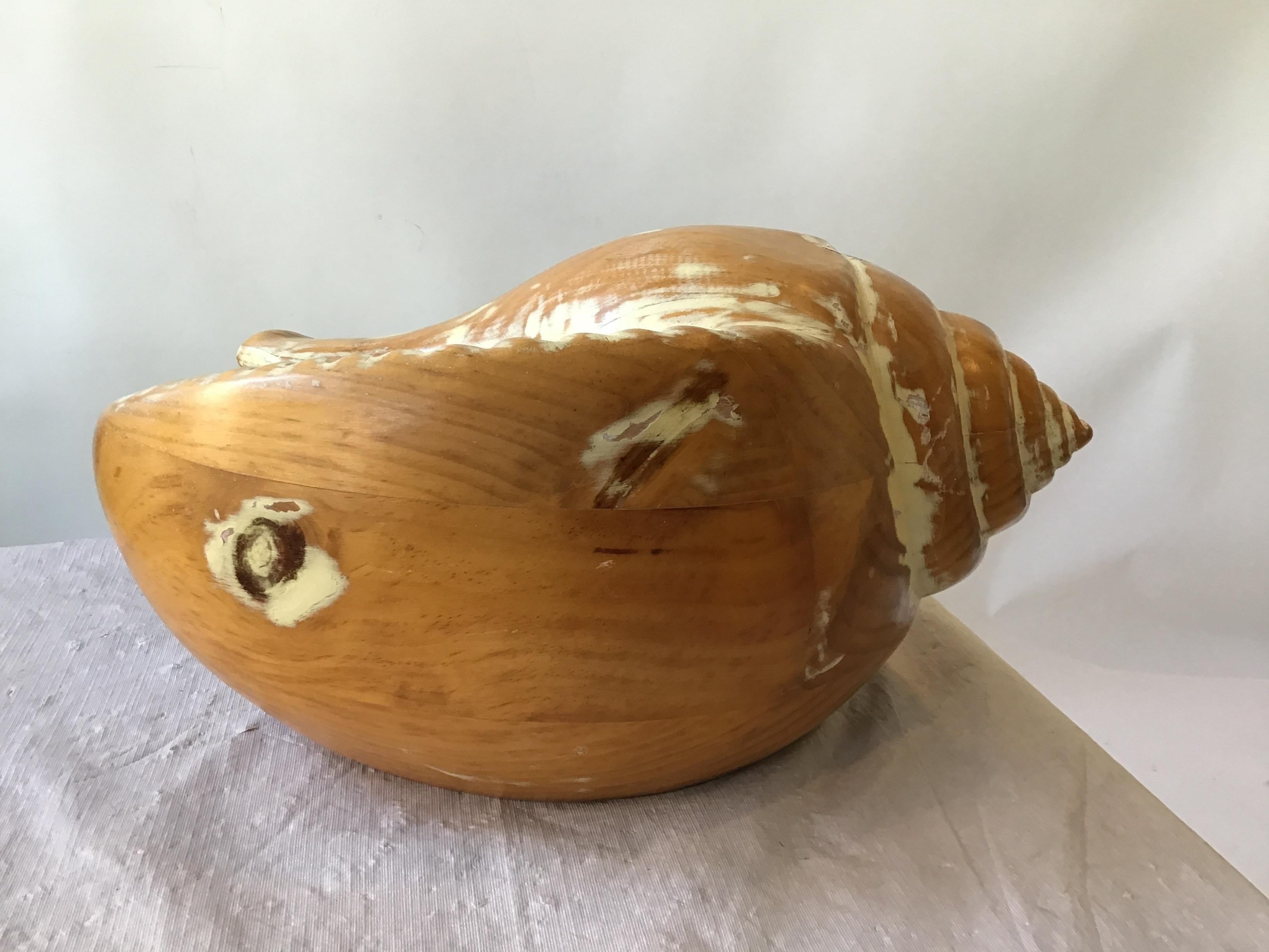Large Hand Carved Wood Seashell 1