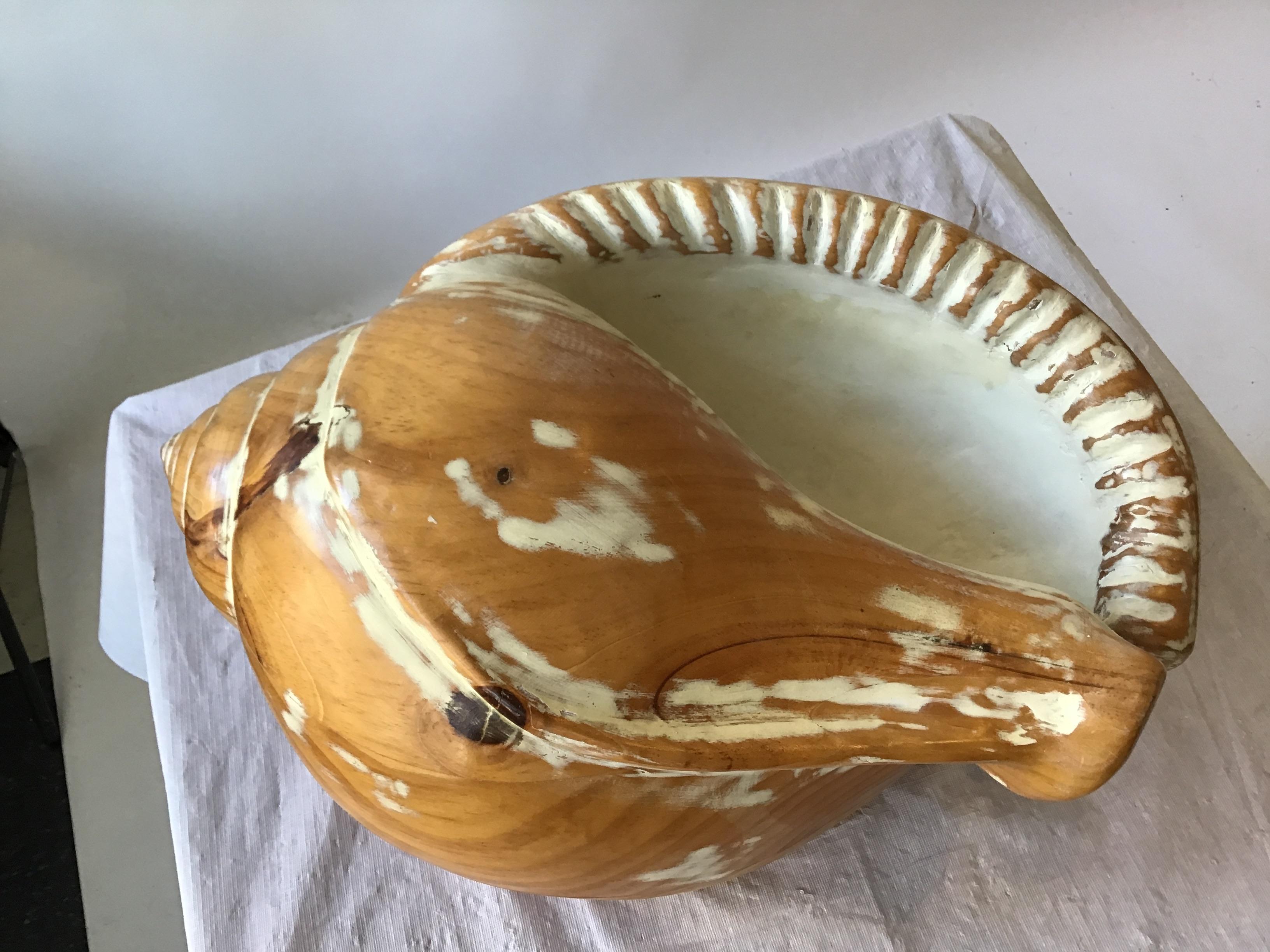 Large Hand Carved Wood Seashell 3