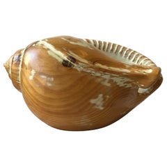Large Hand Carved Wood Seashell