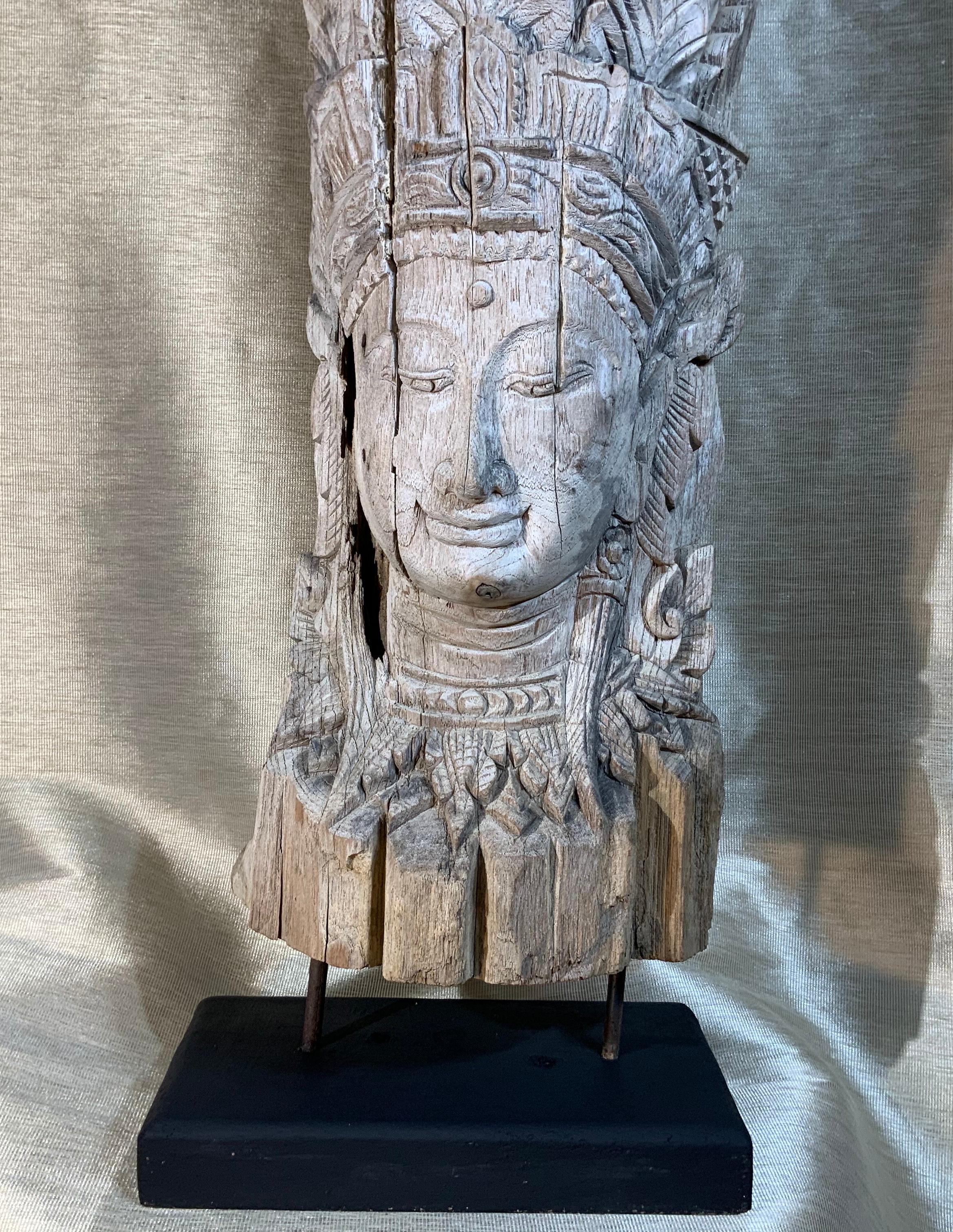 Hand-Carved Large Hand Carved Wood Vintage Buddha Statue