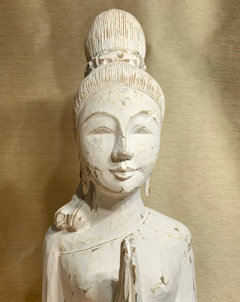 Large Hand Carved Wood Vintage Quan Yin Statue at 1stDibs