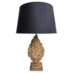 Large Hand-Carved Wooden Fruit Trophy Table Lamp, Italy or France, 1950s