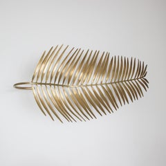 Large Hand-Cast Brass Palm Tree Leaf Sculpture, Decorative Bowl
