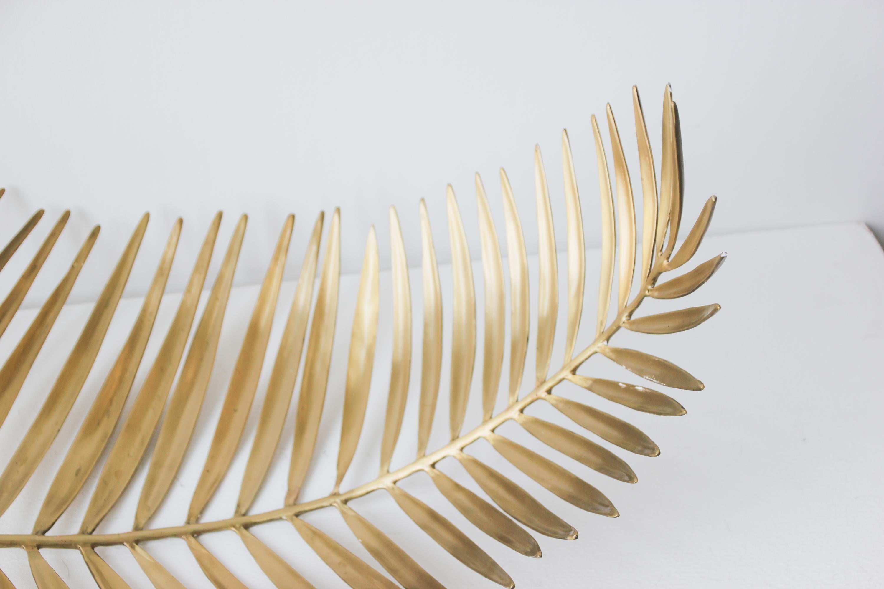 Organic Modern Large Hand-Cast Brass Palm Tree Leaf Sculpture, Decorative Bowl For Sale