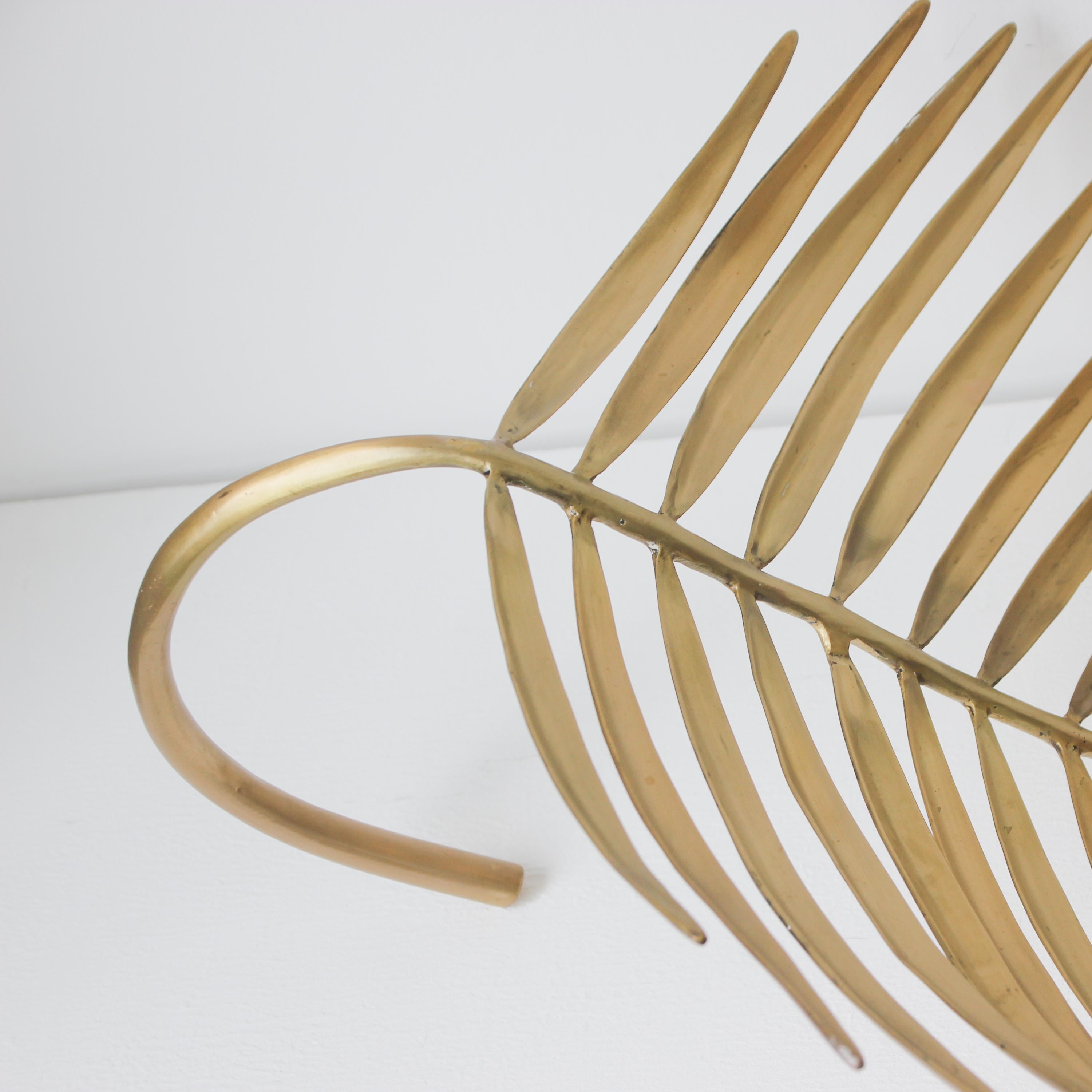 Contemporary Large Hand-Cast Brass Palm Tree Leaf Sculpture, Decorative Bowl For Sale