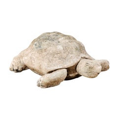 Large Hand-Cast Stone Box Turtle Garden Sculpture