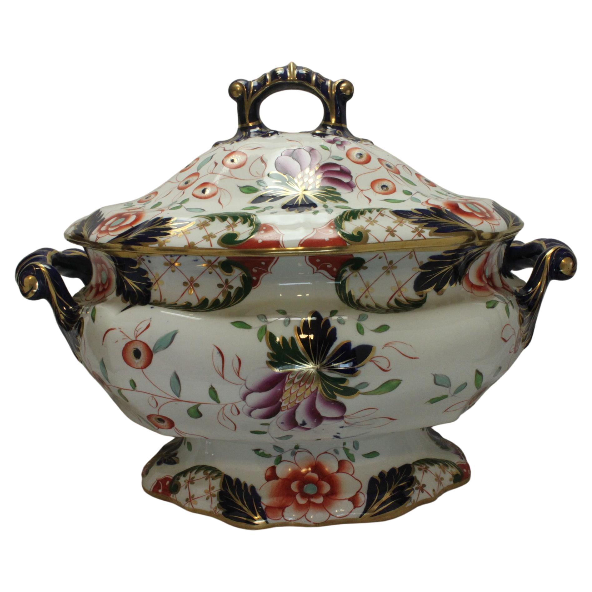 Large Hand Coloured Davenport Soup Tureen For Sale