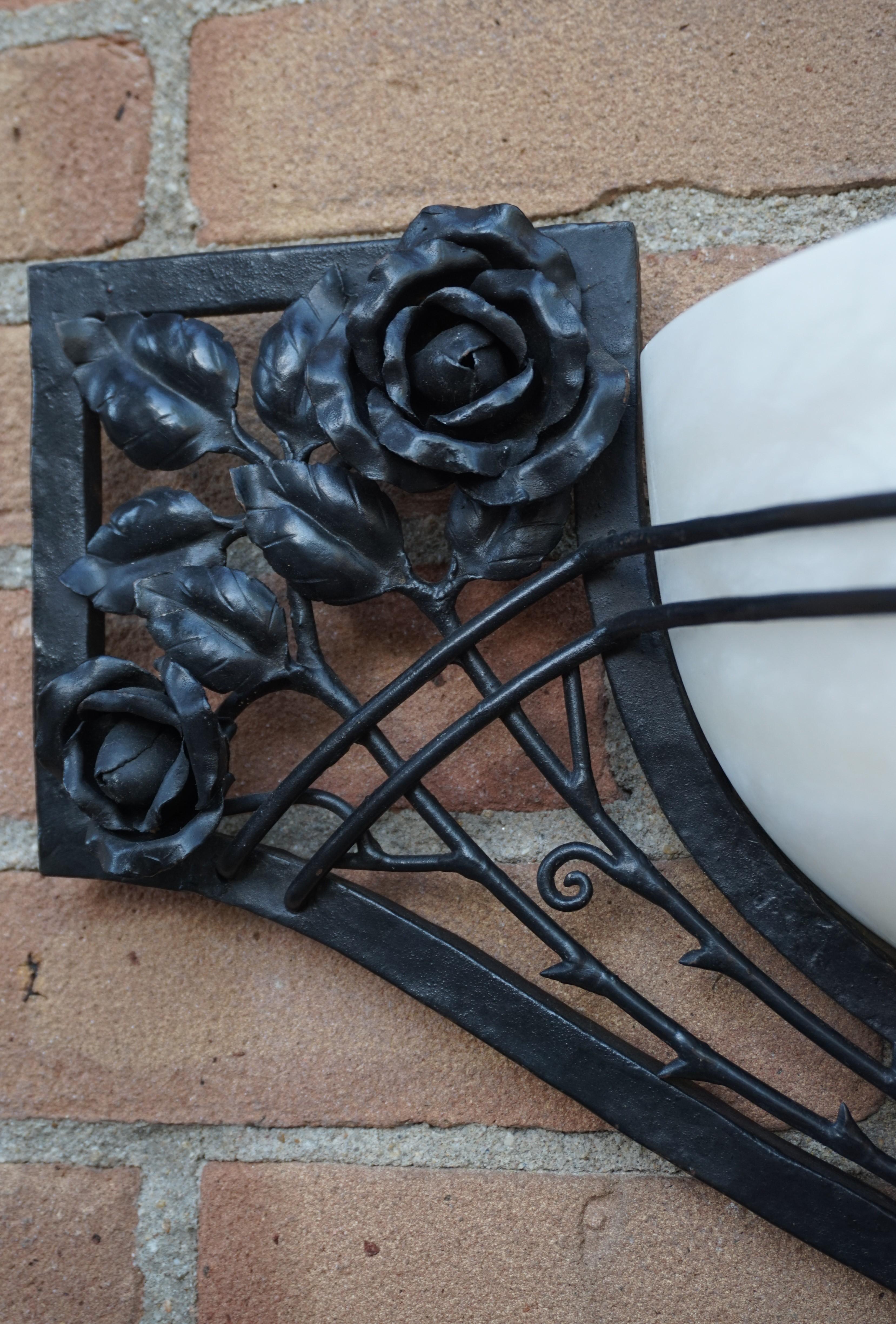 Large Handcrafted Art Deco Style Alabaster and Wrought Iron Wall Sconce / Lamp 6