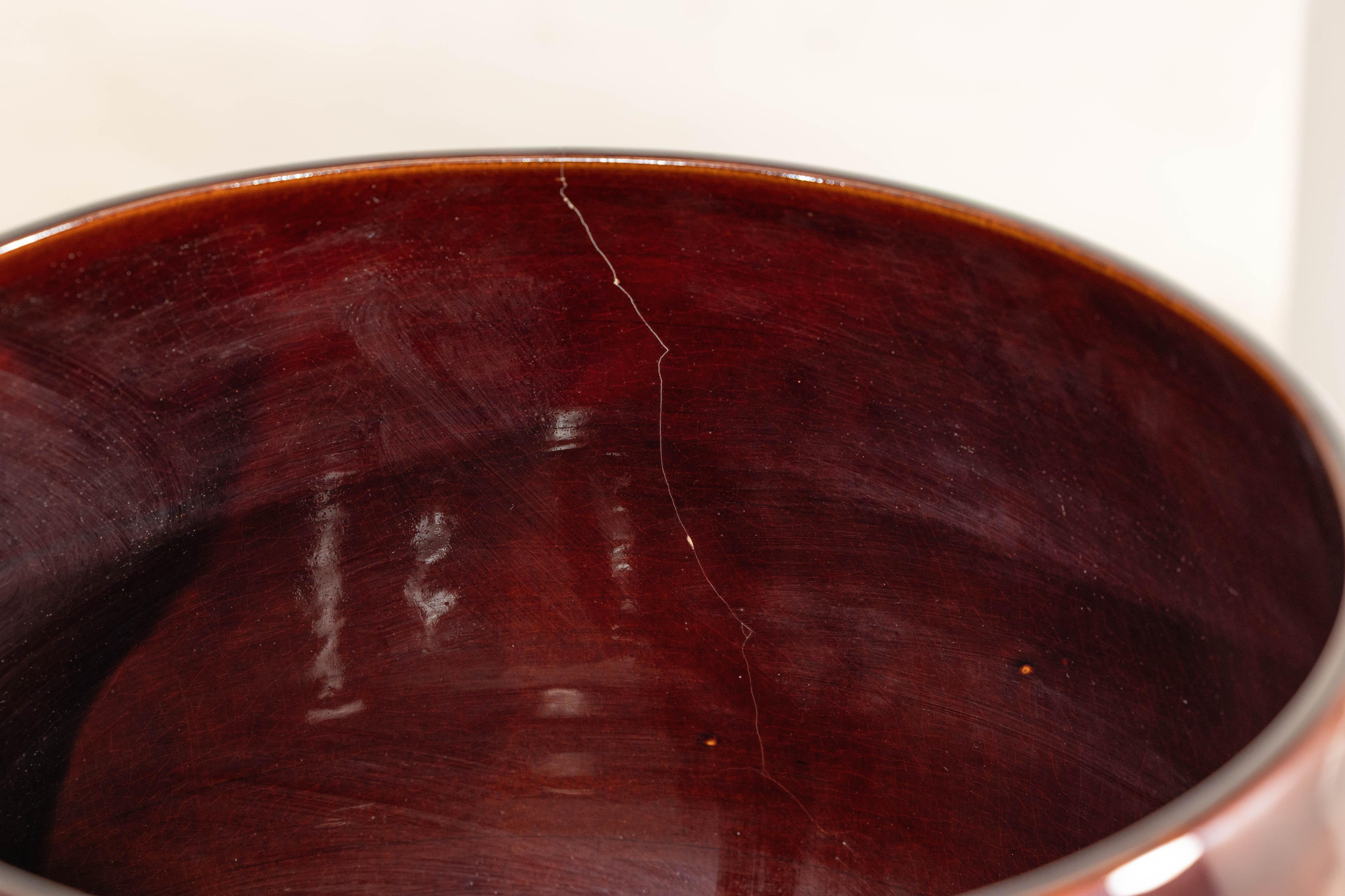 Grande vaso artigianale in ceramica con smalto marrone rossastro in vendita 6