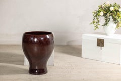 Large Hand-Crafted Artisan Ceramic Vessel in Reddish-Brown Glaze