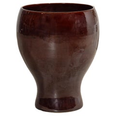 Large Hand-Crafted Artisan Ceramic Vessel in Reddish-Brown Glaze