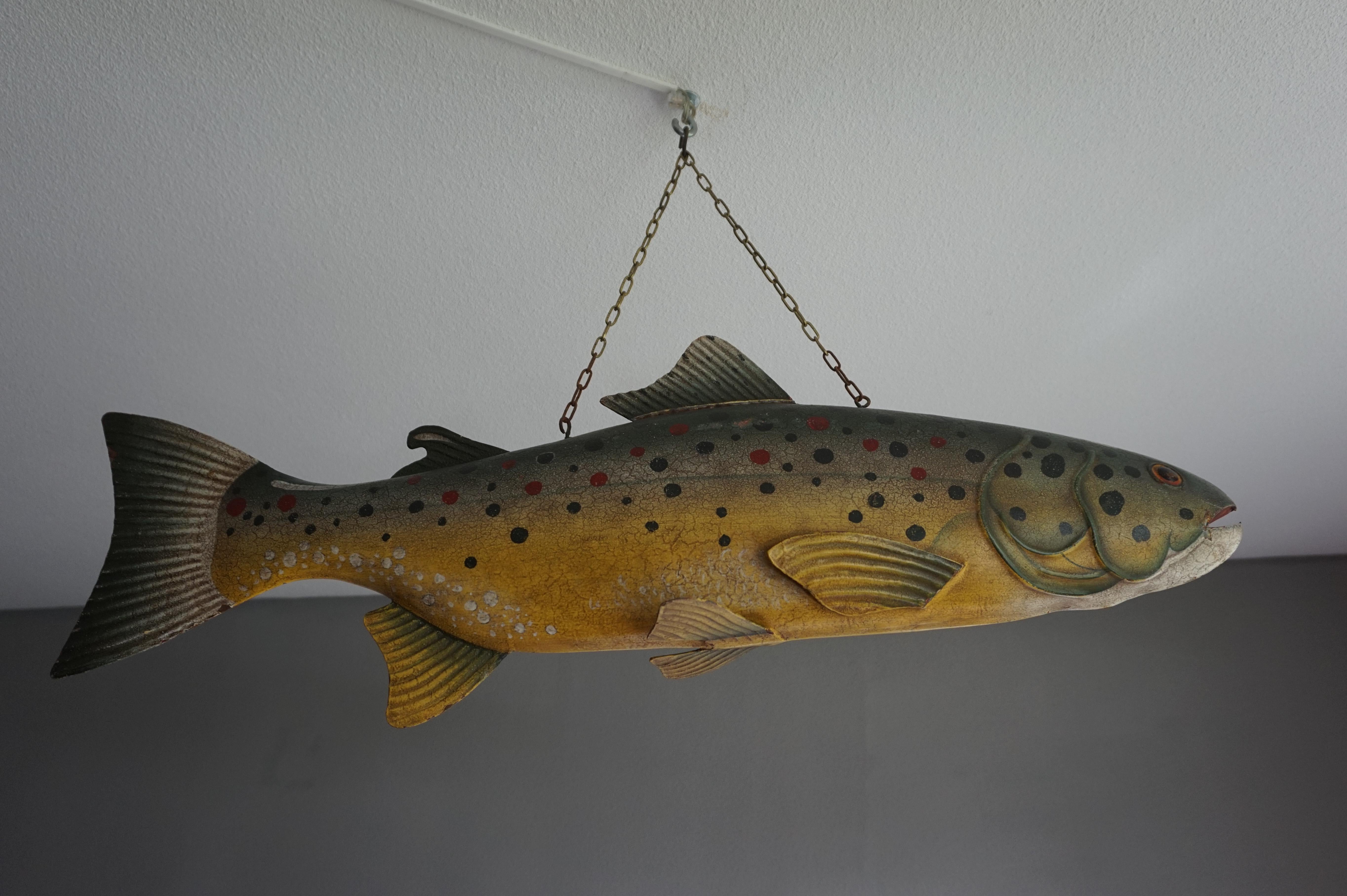 Early 20th century, metal trout sign.

This vintage trout sign is another one of our recent great finds. The former owner told us how he, about three decades ago, had purchased this unique antique in a gallery in the south of France. Over the years