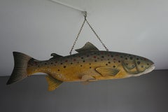 Large Unique & Hand Painted Antique Folk Art Metal Trout Sign from Fish Monger's