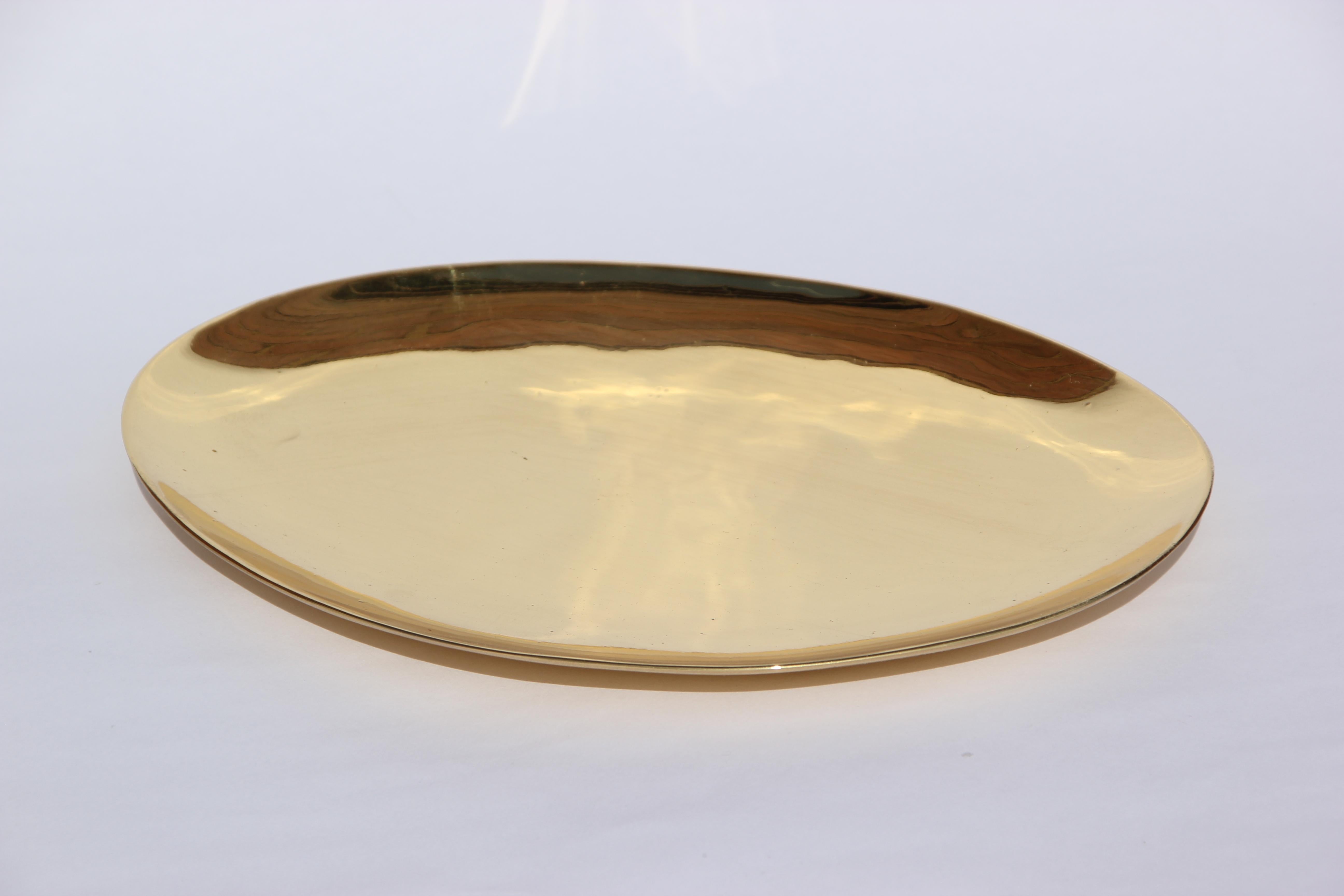 Indian Hand Crafted Polished Brass Decorative Plate, Large